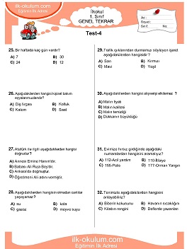 ilkokul 1. Sınıf Genel Tekrar Testleri 